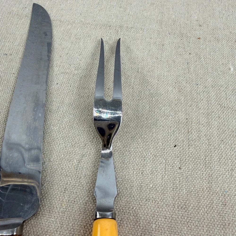Vintage Regent Cutlery Deereedge Carving Set Sheffield England Yellow Bakelite